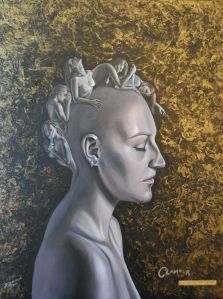 "CLamour (For Crimes of the Heart)" Acrylic on wood panel, 18x24"